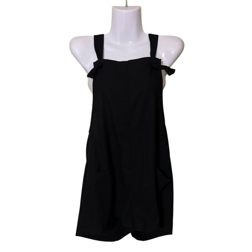 Pink Lily Linen Blend  Black Short Overalls Small Lagenlook Beachy‎
